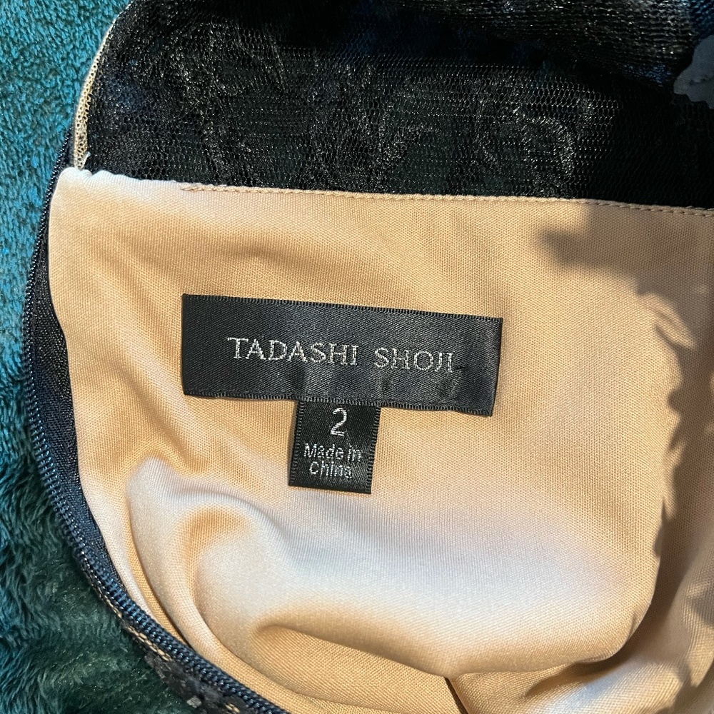 NWOT Tadashi Shoji Long Sleeve Lace Cocktail Dress in Black/Nude - Picture 6 of 9